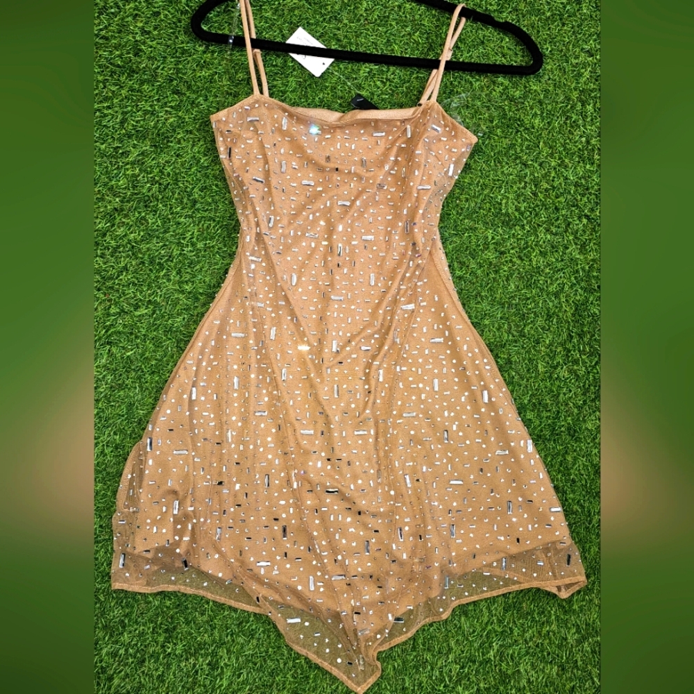 Rhinestone Windsor Elegant Tan Sequin Dress